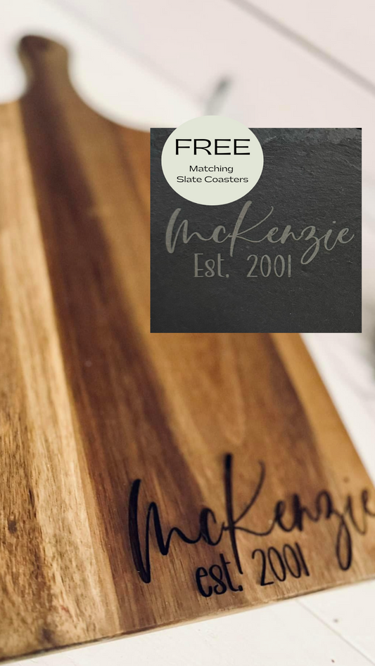 Engraved Charcuterie Board + Free Coasters